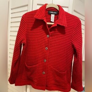SAG HARBOR SPORT Petite “Waffle Knit Button Front Cardigan” Size PS Red EUC